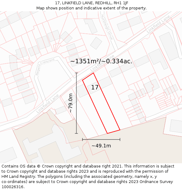 17, LINKFIELD LANE, REDHILL, RH1 1JF: Plot and title map