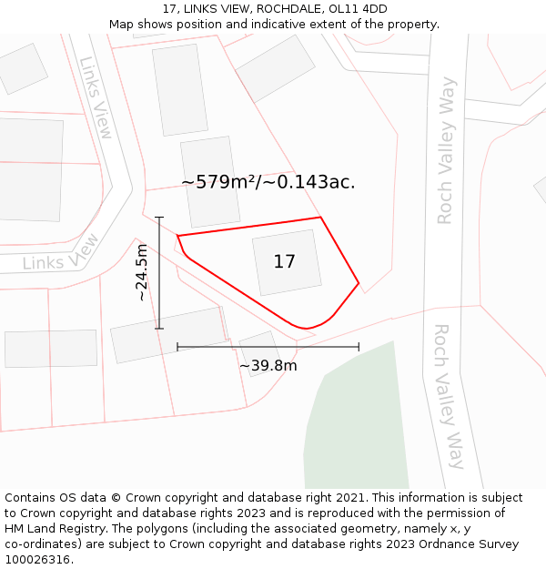 17, LINKS VIEW, ROCHDALE, OL11 4DD: Plot and title map