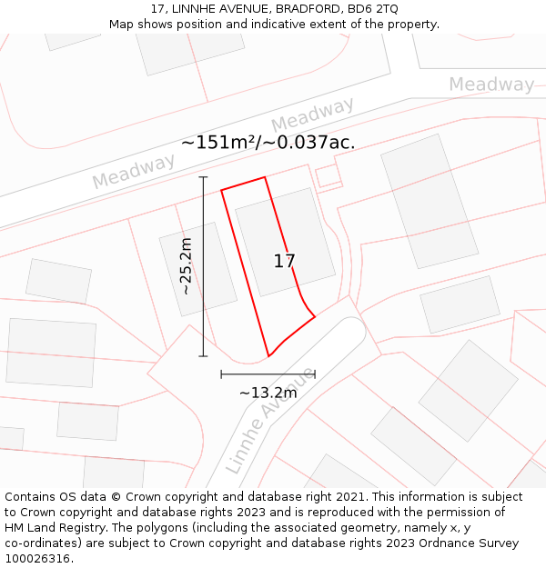 17, LINNHE AVENUE, BRADFORD, BD6 2TQ: Plot and title map