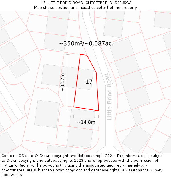 17, LITTLE BRIND ROAD, CHESTERFIELD, S41 8XW: Plot and title map