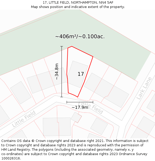 17, LITTLE FIELD, NORTHAMPTON, NN4 5AF: Plot and title map