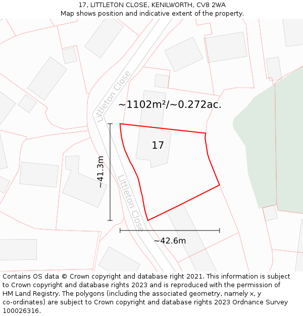 17, LITTLETON CLOSE, KENILWORTH, CV8 2WA: Plot and title map