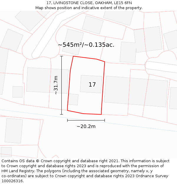 17, LIVINGSTONE CLOSE, OAKHAM, LE15 6FN: Plot and title map