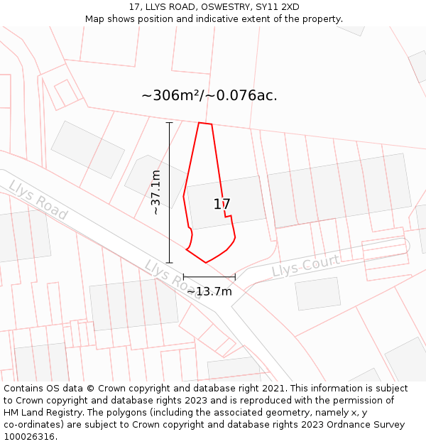 17, LLYS ROAD, OSWESTRY, SY11 2XD: Plot and title map