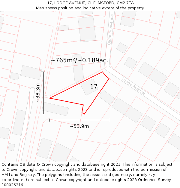 17, LODGE AVENUE, CHELMSFORD, CM2 7EA: Plot and title map