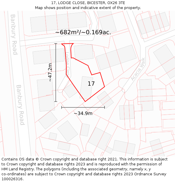 17, LODGE CLOSE, BICESTER, OX26 3TE: Plot and title map