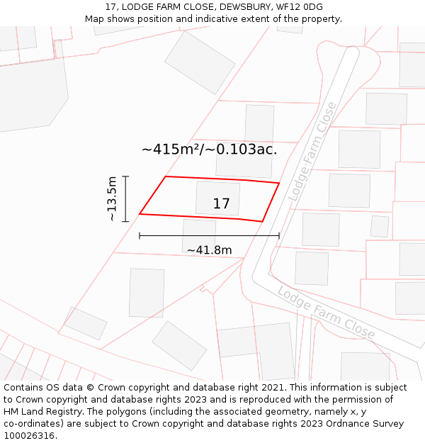 17, LODGE FARM CLOSE, DEWSBURY, WF12 0DG: Plot and title map