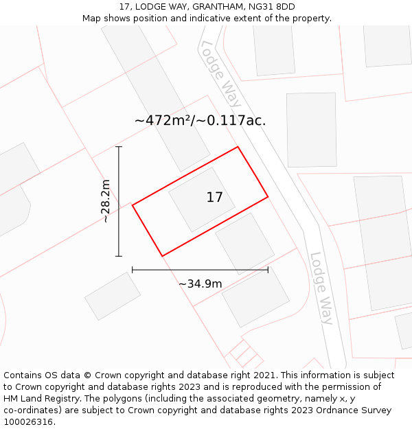 17, LODGE WAY, GRANTHAM, NG31 8DD: Plot and title map