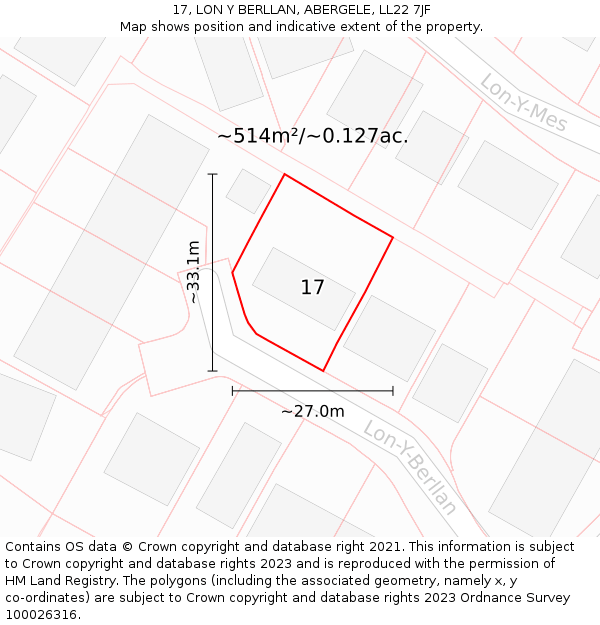 17, LON Y BERLLAN, ABERGELE, LL22 7JF: Plot and title map