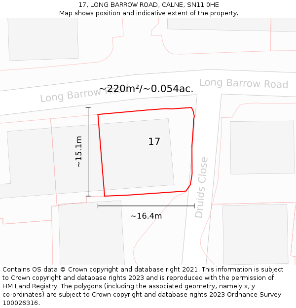 17, LONG BARROW ROAD, CALNE, SN11 0HE: Plot and title map