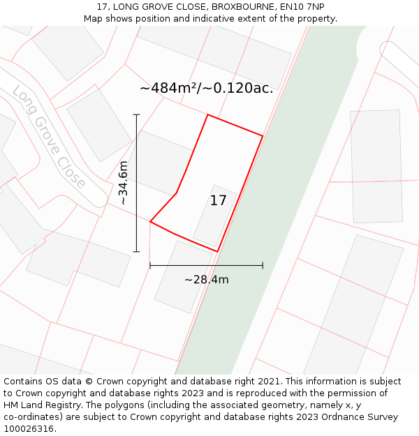 17, LONG GROVE CLOSE, BROXBOURNE, EN10 7NP: Plot and title map