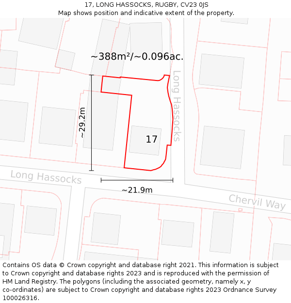 17, LONG HASSOCKS, RUGBY, CV23 0JS: Plot and title map