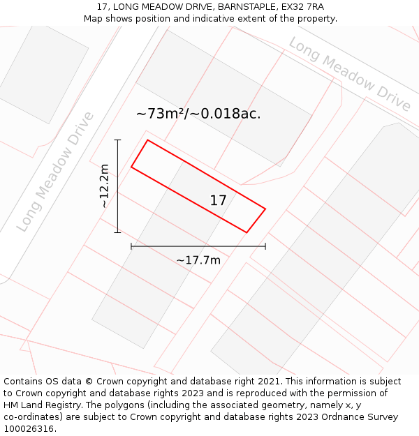 17, LONG MEADOW DRIVE, BARNSTAPLE, EX32 7RA: Plot and title map