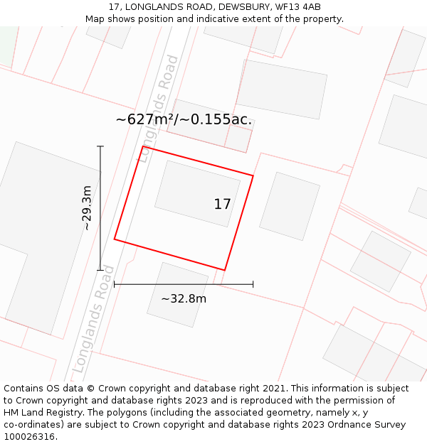 17, LONGLANDS ROAD, DEWSBURY, WF13 4AB: Plot and title map