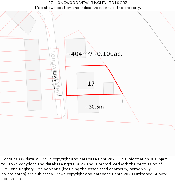 17, LONGWOOD VIEW, BINGLEY, BD16 2RZ: Plot and title map