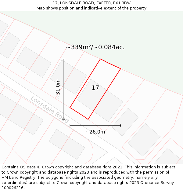 17, LONSDALE ROAD, EXETER, EX1 3DW: Plot and title map