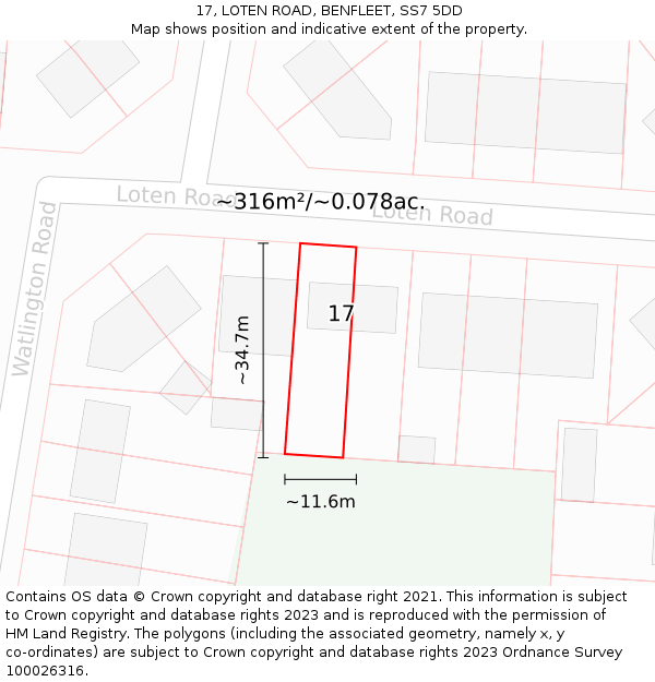 17, LOTEN ROAD, BENFLEET, SS7 5DD: Plot and title map