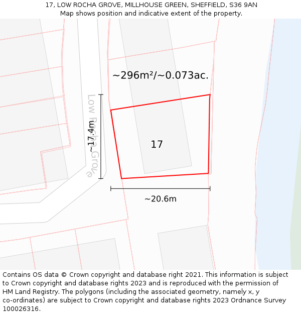 17, LOW ROCHA GROVE, MILLHOUSE GREEN, SHEFFIELD, S36 9AN: Plot and title map