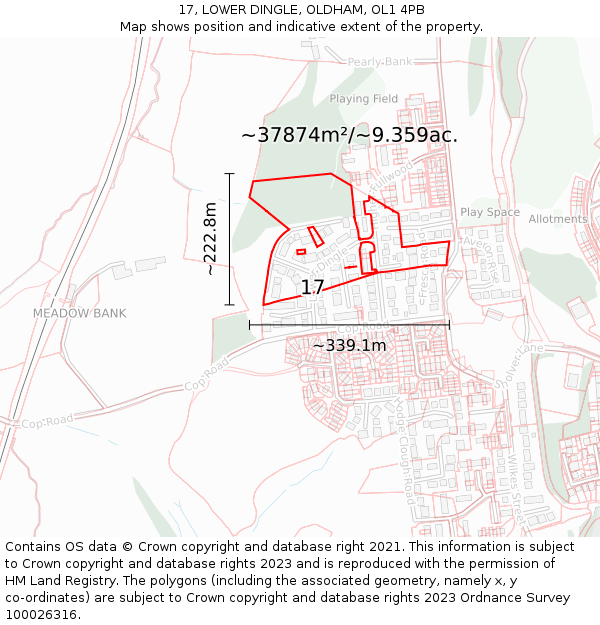 17, LOWER DINGLE, OLDHAM, OL1 4PB: Plot and title map