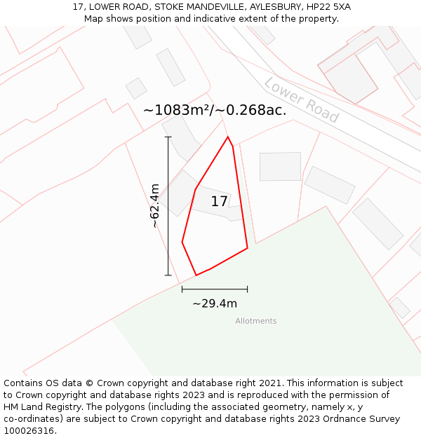 17, LOWER ROAD, STOKE MANDEVILLE, AYLESBURY, HP22 5XA: Plot and title map