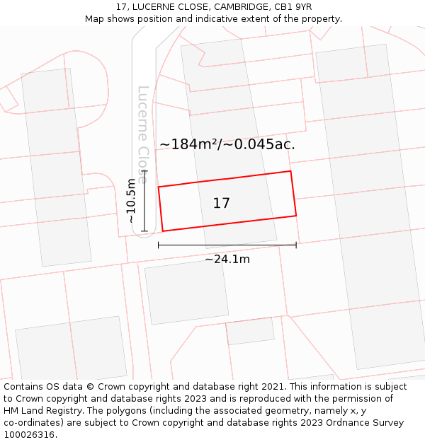 17, LUCERNE CLOSE, CAMBRIDGE, CB1 9YR: Plot and title map