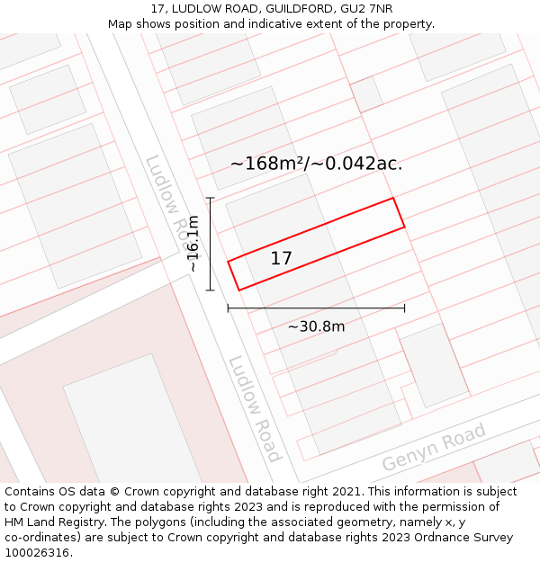 17, LUDLOW ROAD, GUILDFORD, GU2 7NR: Plot and title map