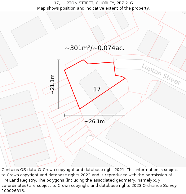 17, LUPTON STREET, CHORLEY, PR7 2LG: Plot and title map
