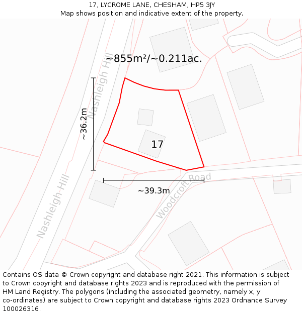 17, LYCROME LANE, CHESHAM, HP5 3JY: Plot and title map