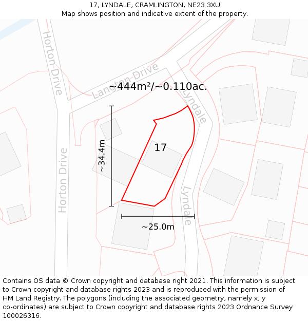 17, LYNDALE, CRAMLINGTON, NE23 3XU: Plot and title map