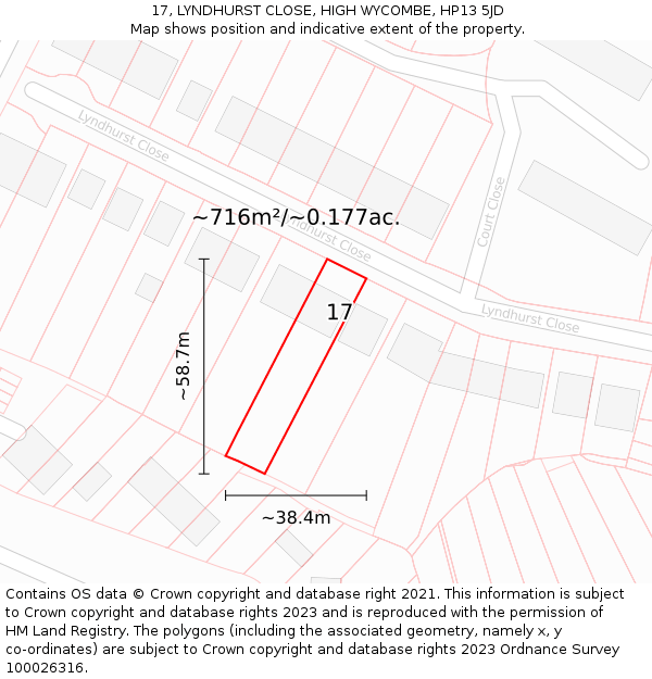 17, LYNDHURST CLOSE, HIGH WYCOMBE, HP13 5JD: Plot and title map