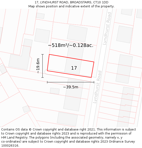 17, LYNDHURST ROAD, BROADSTAIRS, CT10 1DD: Plot and title map