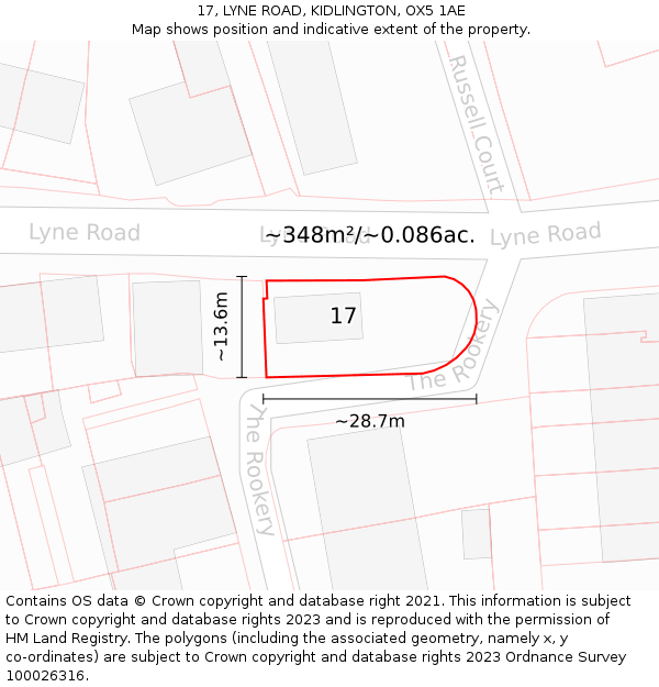 17, LYNE ROAD, KIDLINGTON, OX5 1AE: Plot and title map