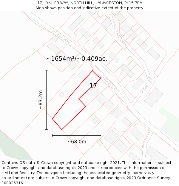 17, LYNHER WAY, NORTH HILL, LAUNCESTON, PL15 7PA: Plot and title map