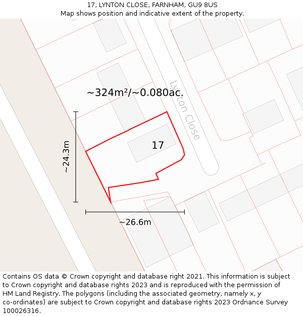 17, LYNTON CLOSE, FARNHAM, GU9 8US: Plot and title map