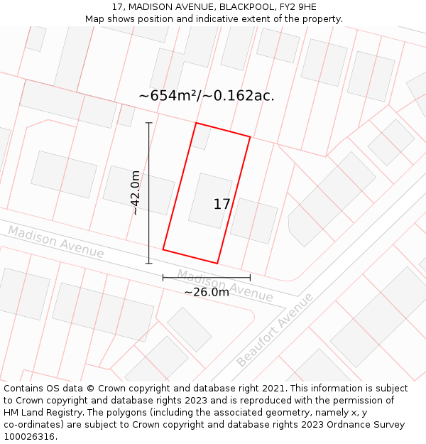 17, MADISON AVENUE, BLACKPOOL, FY2 9HE: Plot and title map