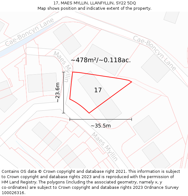 17, MAES MYLLIN, LLANFYLLIN, SY22 5DQ: Plot and title map