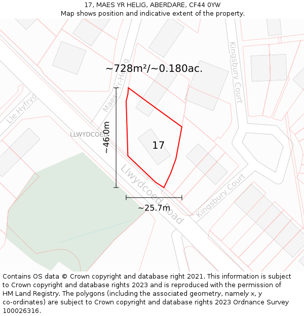 17, MAES YR HELIG, ABERDARE, CF44 0YW: Plot and title map