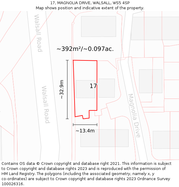 17, MAGNOLIA DRIVE, WALSALL, WS5 4SP: Plot and title map
