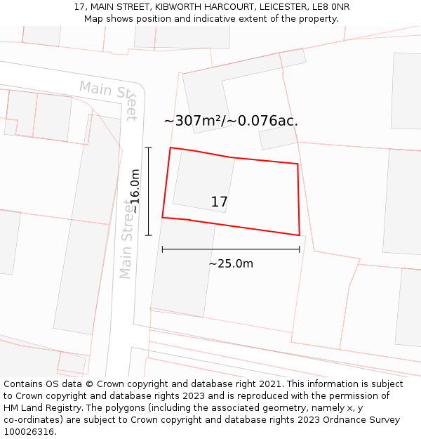 17, MAIN STREET, KIBWORTH HARCOURT, LEICESTER, LE8 0NR: Plot and title map