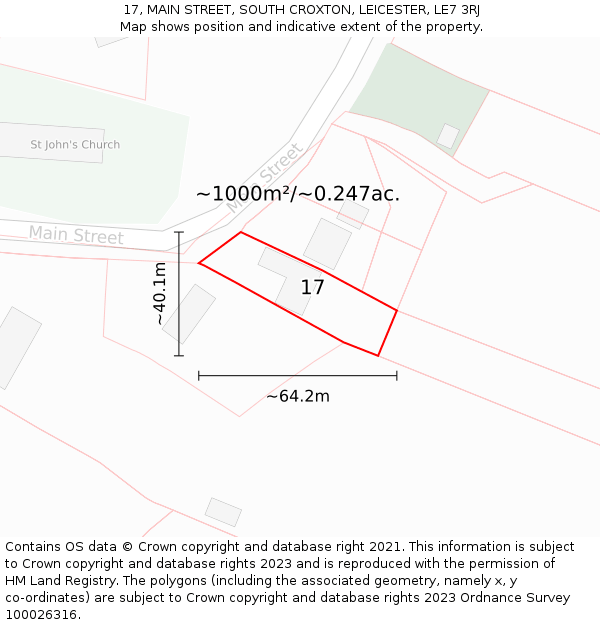 17, MAIN STREET, SOUTH CROXTON, LEICESTER, LE7 3RJ: Plot and title map