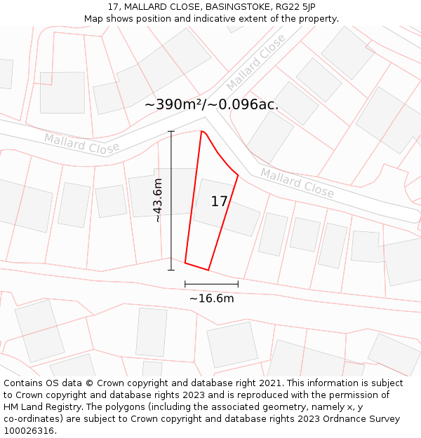 17, MALLARD CLOSE, BASINGSTOKE, RG22 5JP: Plot and title map