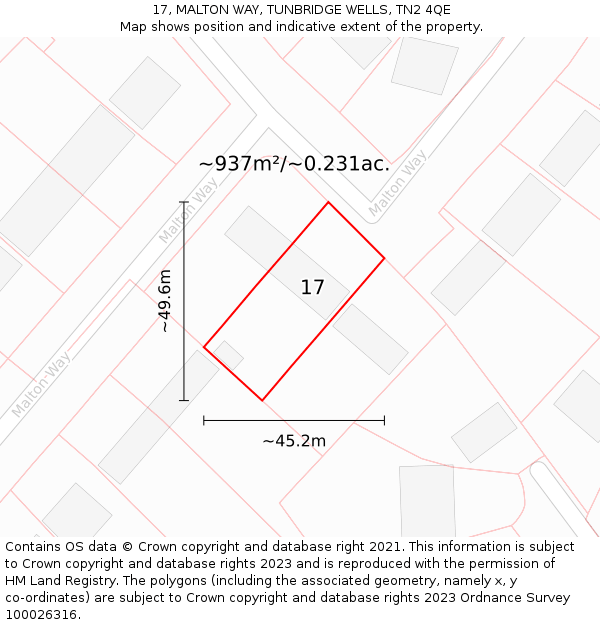 17, MALTON WAY, TUNBRIDGE WELLS, TN2 4QE: Plot and title map