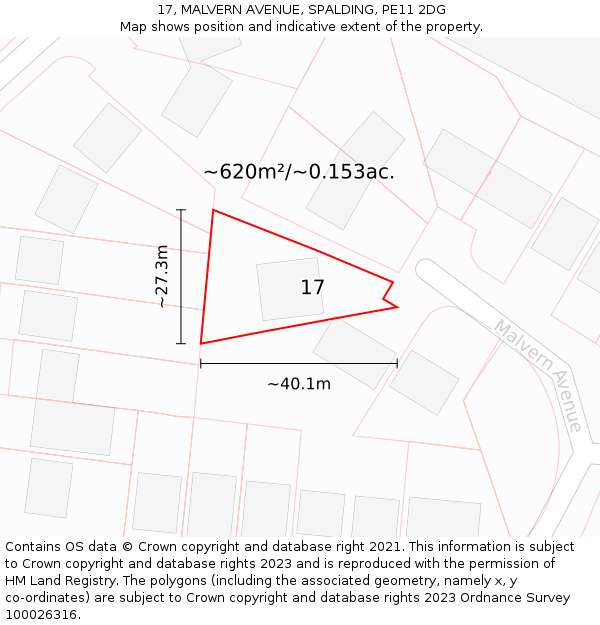 17, MALVERN AVENUE, SPALDING, PE11 2DG: Plot and title map