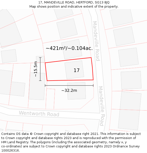 17, MANDEVILLE ROAD, HERTFORD, SG13 8JQ: Plot and title map