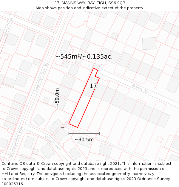 17, MANNS WAY, RAYLEIGH, SS6 9QB: Plot and title map