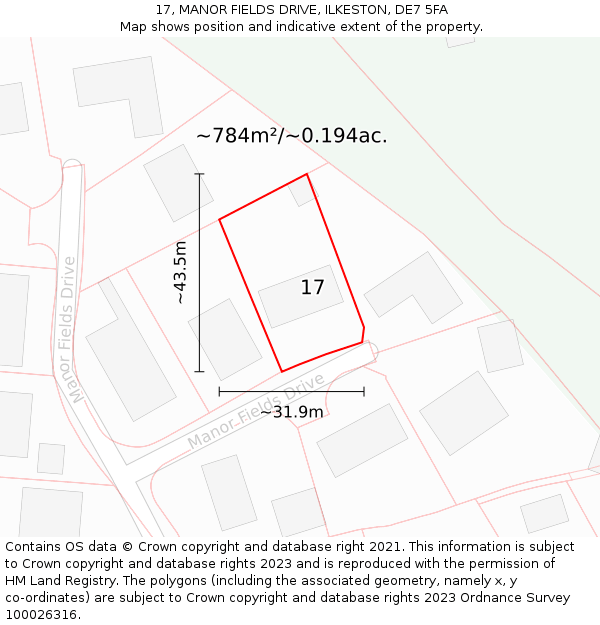 17, MANOR FIELDS DRIVE, ILKESTON, DE7 5FA: Plot and title map