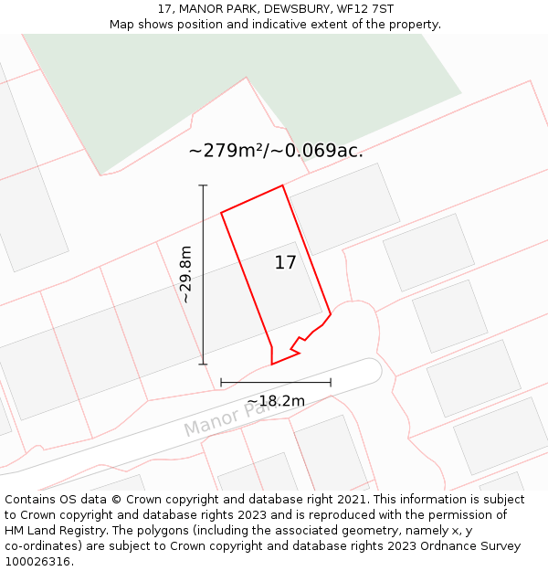 17, MANOR PARK, DEWSBURY, WF12 7ST: Plot and title map