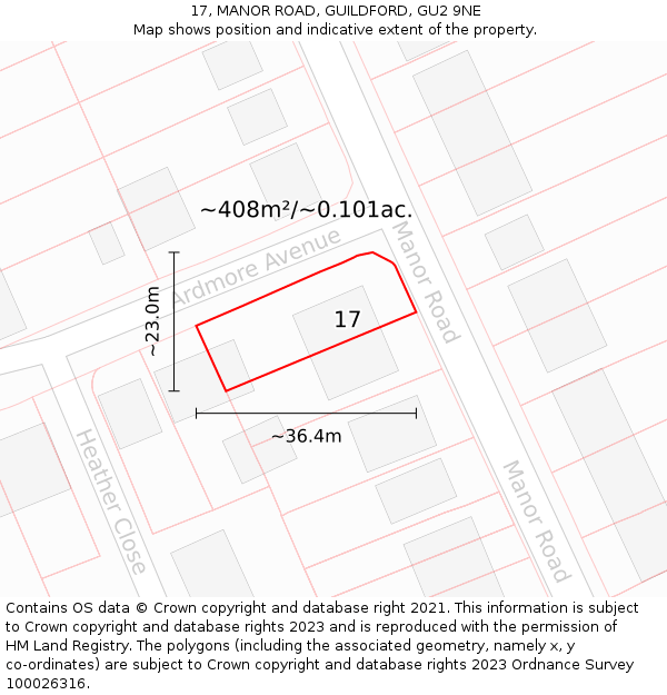 17, MANOR ROAD, GUILDFORD, GU2 9NE: Plot and title map