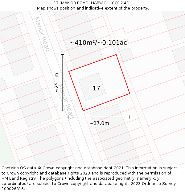 17, MANOR ROAD, HARWICH, CO12 4DU: Plot and title map