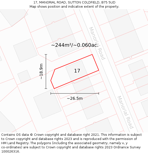 17, MANORIAL ROAD, SUTTON COLDFIELD, B75 5UD: Plot and title map